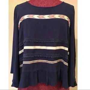 Double Zero Top Large Chevron Hi Low Hem Pom Poms